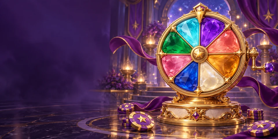 A sculpted eight-colour jewel wheel on an ornate gold stand